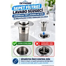 deyhome Sepet Filtreli Basmalı Lavabo Gider Süzgeci – Uzun Silindirik Filtreli Lavabo Tıpası, Saç ve Kalıntı Toplayıcı