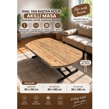 Yan Baştan Açılır Oval Akıllı Yemek Masası Mdf Tabla Alt Mekanizma Metal Siyah Renk