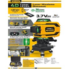 Gy Atelier 4d Lazer Distomat, 16 Çizgi Yeşil Lazer, Uzaktan Kumandalı, 3 Seviyeli Otomatik Tesviye, Ayarlanabilir Braket, Sarı