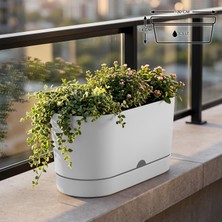 Gy Atelier Begonya Balkon Saksı Dekoratif Tabaklı Izgarasız Mat Plastik Saksı (1 Adet, Beyaz)