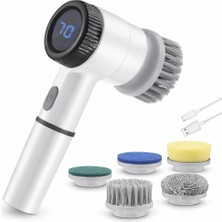 Gy Atelier 5 Başlıklı Şarjlı Temizlik Fırçası, Döner Güçlü Motorlu Mutfak Banyo Temizlik Aparatı, Lavabo Fayans Küvet Ocak Tencere Cam Fırçası, Type-C Şarjlı 360° Dönen Scrubber | ORM-276