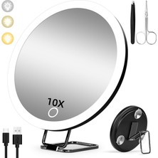 Gy Atelier 10X Işıklı Büyüteçli Ayna, Büyük 6 Inç Şarj Edilebilir 3 Renk Modu Karartma Işıklı 10X Işıklı Büyüteç Aynası, Seyahat Yüksek Büyütmeli 10X Vantuzlu ve Masa Standlı Büyüteç Aynası