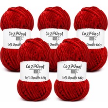 Gy Atelier Kadife Ip, 5'li Paket 5X100 Gr. 120 Mt., Soft Chenille BULKY%100 Mikro Polyester, Amigurumi, Oyuncak, Bebek Battaniyesi, Yumuşak, Lüks &amp; Canlı Renkler, 1020-YAKUT