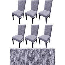 Gy Atelier Jakarlı Dokuma Kumaş Likralı Esnek 6'li Sandalye Kılıfı Kaliteli Streç Sandalye Örtüsü (6 Adet) (Gri)