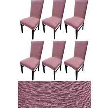 Gy Atelier Jakarlı Dokuma Kumaş Likralı Esnek 6'li Sandalye Kılıfı Kaliteli Streç Sandalye Örtüsü (6 Adet) (Pembe)