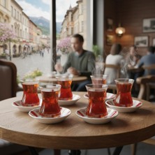 Gy Atelier Paşabahçe 6'li Çay Bardağı 130CC ve Porland Porselen 6'li Çay Tabağı Set (Kolye,küpe Hediyeli)