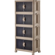 Gy Atelier Piev Emayhome Çok Amaçlı Kilitli Kapaklı 4 Katlı Istiflenebilir Tekerlekli Organizer Dolap, Katlanabilir Plastik Düzenleyici Raf, Mutfak Banyo Genç Odası Garaj Için Saklama Kabini, Cappuccino