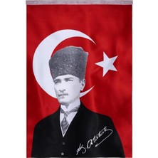 Gy Atelier Lona Sanat Türk Bayrağı Kalpaklı Atatürk Posterli Saten Türk Bayrağı K.atatürk Imzalı Türk Bayrağı 70X100