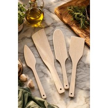 Tr Doğal Diş Budak Ağacı Ahşap Tahta Kaşık Spatula Seti Ağaç Kaşık (4 Lü Set) DŞB-103