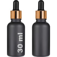 Gy Atelier 30 ml Mat Siyah Cam Damlalıklı Serum Şişesi 30 cc Renkli Metal Kapaklı Dropper Cam Şişe 2 Adet (Gold Yüzük / Siyah Lastik)