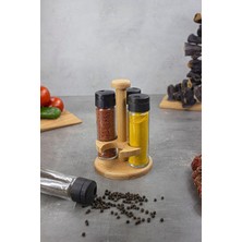 Gy Atelier Kukiwood Ginger 4'lü Baharatlık Takımı, Ahşap Standlı Yuvarlak 4'lü Baharatlık Seti
