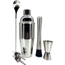 Gy Atelier Paslanmaz Çelik Kokteyl Shaker Seti, Karıştırma Kaşığı, Jigger, Muddler ve Süzgeç Dahil, Gümüş 500 cl