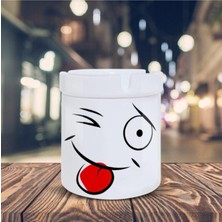 Gy Atelier HOBISHOP(7413) Dil Çıkaran Emoji Baskılı Küllük Seramik Kül TABLASI-90170 Beyaz