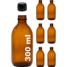 Amber Ecza Şişesi, 300 Ml, Kahverengi Cam, Plastik Contalı Kilit Kapak, Hava ve Sıvı Sızdırmaz, 28MM Ağız Çaplı, Parfüm Demlemek Için Uygun, 6 Adet (300, Siyah Kapak)