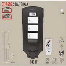 Gy Atelier Cata CT-4692 Solar Güneş Enerjili Uzaktan Kumandalı Bahçe Sokak Aydınlatma Lambası 6400K (180W)