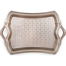 Gy Atelier Alisveristime Osmanlı Motifli Dikdörtgen Metal Servis Tepsisi – Kulplu 2 Kişilik Sunum Tepsisi, 37 x 23 Cm, 373 G, Gold ve Gümüş Renk Seçeneği (Gümüş Rengi)