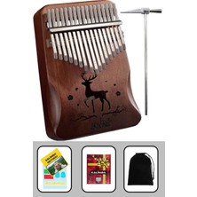 Gy Atelier KLX-520 Hakiki Ağaç Kalimba Geyik Desenli Ahşap Full Set 17 Çelik Tuşlu