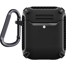 Maks Technology Apple Airpods Kılıf Köşe Karbon Fiber Detaylı Askı Aparatlı Airbag Darbe Emici Maks Koruyucu Kapak