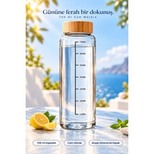 Tilbe Home 700 ml Cam Matara Su Şişesi Bambu Görünümlü Silikon ve Plastik Kapaklı Dereceli Şeffaf Suluk Sporcu Matarası, Fitness Pilates Yoga Ofis Okul Seyahat Kamp Piknik Için Taşınabilir Su Matarası