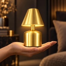 Şarj Edilebilir LED Masa Lambası, Dokunmatik 3 Renk Modlu, Kablosuz Metal Abajur, USB Şarjlı Komodin Gece Lambası, Yatak Odası Salon Masaüstü Aydınlatma, LED3202-2 (Altın Sarı)