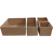 4'lü Bej Çekmece Içi Düzenleyici Organizer Set - Çok Amaçlı Dolap Içi Kutu Seti