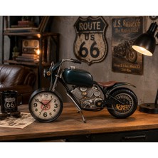 Tr Route 66 Motosiklet Figürlü Masa Saati, Vintage Dekoratif