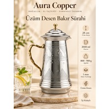 Aura Copper Bakır Sürahi 2 Litre Kapaklı İçi Kalaylı Geleneksel Desenli İbrik