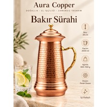 Aura Copper Bakır Sürahi 2 Litre Kapaklı İçi Kalaylı Geleneksel Desenli İbrik