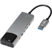 HY-601 Harici USB 5.1/7.1 Kanal Ses Kartı – CM6206 Chipset, Spdıf Optik Giriş/çıkışlı Alüminyum Gövdeli Ses Adaptörü