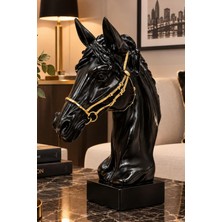 Tr Siyah Altın Detaylı At Başı Büstü Figürü Dekoratif Heykel 20X29 cm 7-19