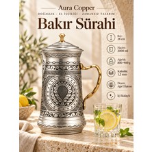 Aura Copper 2 Litre Kapaklı Kalaylı Bakır Sürahi Ağır El İşlemeli