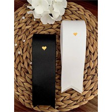 Düğün Nişan Gelin Damat Gold Kalp Baskılı Takı Kurdelesi