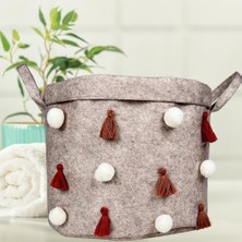 Tr Keçe Kulplu Yuvarlak Düzenleyici Sepet Çok Amaçlı Saklama Organizer Düzenleyici 27X27X27 cm