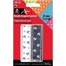Lacivert Çapa Desen Baskılı 2'li Grogren Kurdele, Paketlik Kurdele 2,5 cm 2 + 2 mt 140 123