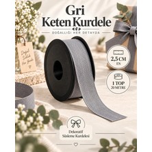 Gri Keten Kurdele 2,5 cm – 1 Top 20 Metre – Dekoratif Fiyonk, Hediye Paketleme, Süsleme ve Tekstil Kurdele