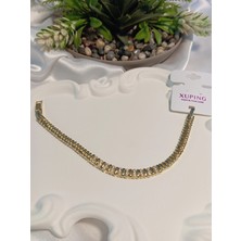 Xuping Jewelry 14K Altın Kaplama Zirkon Taşlı 0,5 cm Ince Su Yolu Kadın Bileklik 17-19 cm