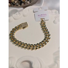 Xuping Jewelry 14K Altın Kaplama Zirkon Taşlı Özel Kilitli Kalın Zincir Kadın Bileklik 19 cm