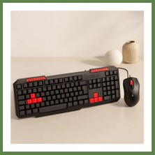 Bezos USB Kablolu Klavye Mouse Set - Kırmızı Tuşlu Q Klavye 1600 Dpı HB006