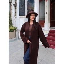 Miss Beyoğlu Selanik Örgü Şal Yaka Oversize Maxi Kadın Hırka