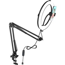 Akrobat Hareketli 3 Renkli LED Halka Selfie Make Up Eğitim Çekim Lambası Telefon Tutuculu LED Halka Masa Lambası Mengeneli