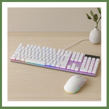 Bezos USB Kablolu Oyuncu Klavye ve Mouse Seti - Beyaz Rgb HB006