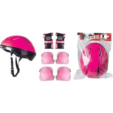 Kask Dizlik Dirseklik Koruyucu Set Pembe