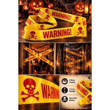 Dodomar Halloween 6 Metre Emniyet Şeridi Sarı Kırmızı Warnıng Kuru Kafalı Cadılar Bayramı 7,5 cm