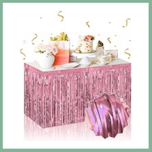 Bşk Virgo Kendinden Yapışkanlı Rose Gold Metalize Püsküllü Masa Eteği ? 75 x 275 cm Parti Süslemesi BSK2026