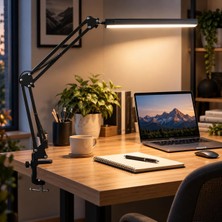 80 LED Uzun Kollu Kelepçeli Masa Lambası - 3 Renk 10 Kademe Parlaklık, 360° Ayarlanabilir Başlık, USB Mimar Çalışma Okuma Çizim Lambası Bilgisayar Masası Lambası Akrobatik Lamba