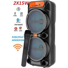 Kablosuz Mikrofonlu Büyük Boy Şarjlı Hoparlör Taşinabilir Bluetooth Speaker Siyah