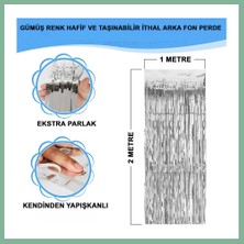 Bşk Virgo Gümüş Renk Ekstra Metalize Parlak Saçaklı Arka Fon Perde Ithal A Kalite 1x2 Metre BSK2026