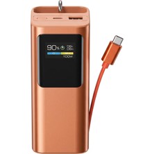 100W Süper Hızlı 20,000MAH Mini Taşınabilir Güç Bankası (Powerbank), Entegre Type-C Dahili Kablolu, Dijital Ekran, Çift Type-C ve Usb-A Portları