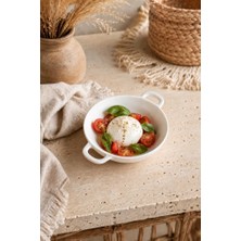 Çift Kulplu Beyaz Porselen Fırın Kabı ve Servis Kasesi 12X15 cm - Kahvaltılık Meze ve Sufle Güveç Tabağı