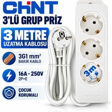Chint Chınt 3'lü Grup Priz 3 Metre Uzatma Kablosu 3g1 Mm² Bakır Kablo 16A 250V Çocuk Korumalı Tse Ce